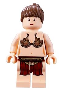 Princess Leia Salve Minifigure - Princess Leia with light nougat skin, wearing a Jabba slave outfit and a neck bracket with back stud - sw0085