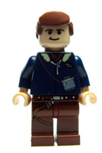 Han Solo Minifigure - Han Solo minifigure with light nougat torso and reddish brown legs featuring a holster - sw0088a