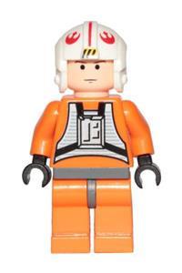 Luke Skywalker Minifigure - Luke Skywalker wears a light nougat X-Wing pilot suit with a simple torso and helmet - sw0090