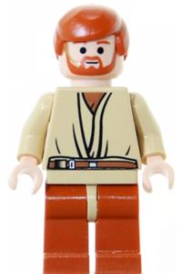 Obi-Wan Kenobi Minifigure - Obi-Wan Kenobi with light nougat body, dark orange hair and legs, and a gold headset - sw0152