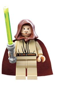 Qui-Gon Jinn - light nougat head with black chin dimple, brown hood and cape sw0172a