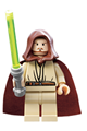 Qui-Gon Jinn - light nougat head with black chin dimple, brown hood and cape - sw0172a