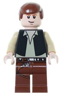 Han Solo Minifigure - Han Solo wearing a black vest - sw0179a