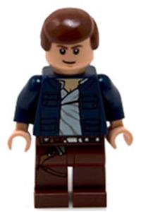 Han Solo Minifigure - Han Solo with reddish brown legs featuring a holster pattern and wearing an open jacket - sw0290