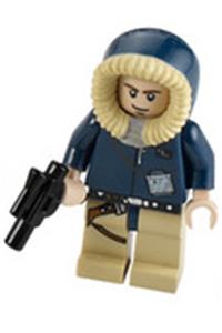 Han Solo Minifigure - Han Solo with tan legs featuring holster pattern, wearing a parka hood with tan fur - sw0343