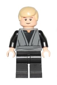 Luke Skywalker Minifigure - Jedi Luke Skywalker wearing a dark bluish gray Jedi robe - sw0395
