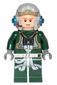 Rebel Pilot A-wing (open helmet, dark green jumpsuit, frown / scared) (Arvel Crynyd) sw0437