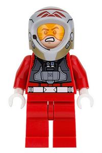 Rebel Pilot A-wing Minifigure - A-wing Rebel pilot with an open helmet, wearing a red jumpsuit - sw0757