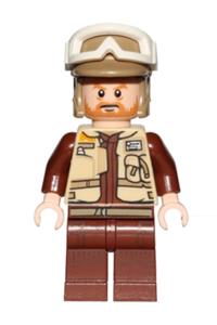 Rebel Trooper Minifigure - Corporal Rostok Rebel trooper with goggles, wearing a dark tan helmet and sporting a brown beard - sw0804