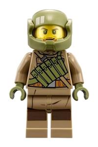 Resistance Trooper Minifigure - Resistance Trooper - dark tan hoodie jacket, ammo pouch, stubble, helmet with chin guard - sw0892
