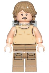 Luke Skywalker Minifigure - Luke Skywalker from Dagobah, wearing a tan tank top and carrying a backpack - sw0907