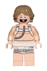 Luke Skywalker Minifigure - Luke Skywalker with dark tan hair wearing a Bacta tank outfit - sw0957
