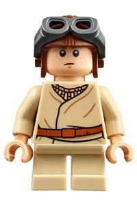 sw1001 Lego Figure Anakin Skywalker Short Legs, Reddish Brown Aviator Cap 