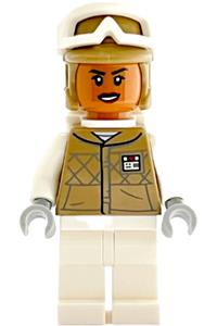 Hoth Rebel Trooper Minifigure - Female Hoth Rebel Trooper in a dark tan uniform with helmet, white legs - sw1185