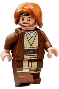 Obi-Wan Kenobi Minifigure - Obi-Wan Kenobi with a reddish brown robe and dark orange mid-length tousled hair with a center part - sw1220