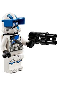 Clone Heavy Trooper Minifigure - Clone Heavy Trooper from the 501st Legion (Phase 2) with white arms, a blue visor, a backpack, nougat head, and a helmet with holes - sw1247