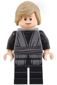 Luke Skywalker Minifigure - Luke Skywalker with shaggy hair wearing a dark bluish gray Jedi robe and printed legs - sw1370