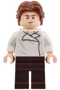 Han Solo Minifigure - Han Solo with a white shirt with wrinkles, dark brown legs, and wavy hair - sw1371