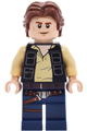 Han Solo wearing a black vest with pockets over a tan shirt with dark bluish gray creases and dark blue legs with belts - sw1457