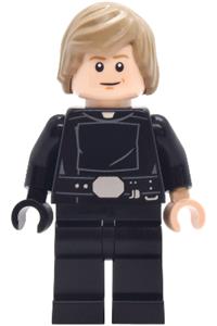 Luke Skywalker Minifigure - Luke Skywalker Jedi with hair styled with a side part and a face showing a smile with crease or frown - sw1476