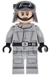 AT-ST Driver Minifigure - AT-ST Driver with helmet featuring molded goggles, light bluish gray jumpsuit with silver dot, and printed legs - sw1498