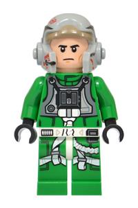Rebel Pilot A-wing Minifigure - Rebel Pilot A-wing wearing a green jumpsuit with a dark bluish gray vest - sw1510