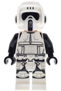 Imperial Scout Trooper Minifigure - Male Imperial Scout Trooper with dual molded helmet, light nougat head, dark brown eyebrows, frown, and belt with small dots on back - sw1514