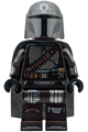The Mandalorian (Din Djarin 'Mando') with silver beskar armor, cape, printed head, and reddish brown and dark silver knee pads - sw1528