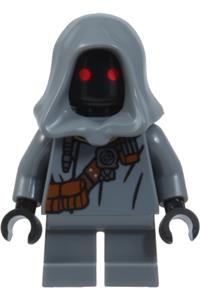 Jawa Offworld Minifigure - Jawa elder wearing a dark bluish gray offworld outfit with a strap with pouches and necklace and pendants - sw1541