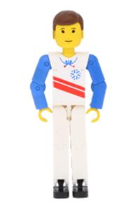 Technic Figure White Legs, White Top with Red Stripes Pattern, Blue Arms tech003