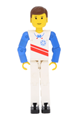 Technic Figure White Legs, White Top with Red Stripes Pattern, Blue Arms - tech003