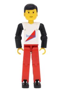 Technic Figure Red Legs - Technic figure with red legs, white top featuring a red triangle, and black arms - tech004