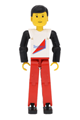 Technic Figure Red Legs, White Top with Red Triangle, Black Arms - tech004