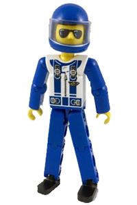 Technic Figure Blue Legs, White Top with Zipper & Shoulder Harness Pattern, Blue Arms, Blue Helmet tech010
