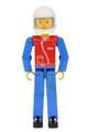 Technic Figure Blue Legs, Red Top with Zipper, Blue Arms, Black Hair, White Helmet - tech011