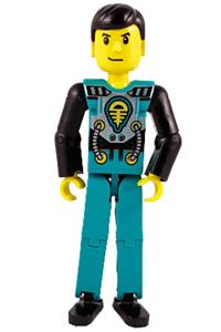 Technic Figure Dark Turquoise Legs, Dark Turquoise Torso with Yellow, Black, Silver Pattern, Black Arms tech013