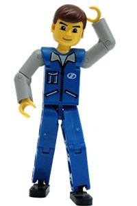 Technic Figure Male - Technic figure with blue legs, wearing a blue top with zipper and pockets, and light gray arms - tech015