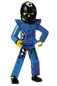 Technic Figure Blue Legs, Blue Top with Chest Plate, Black Hair, Black Helmet tech016