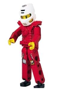 Technic Figure Red Legs, Red Top with Chest Plate, Black Hair, White Helmet tech017
