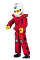 Technic Figure Red Legs, Red Top with Chest Plate, Black Hair, White Helmet - tech017
