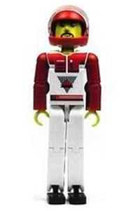 Technic Figure White Legs, White Top with Red Vest, Red Arms, Black Hair, Red Helmet tech020