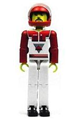 Technic Figure White Legs, White Top with Red Vest, Red Arms, Black Hair, Red Helmet - tech020