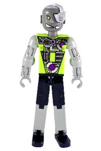 Technic Figure Cyber Person - Cyber Technic figure with black legs, lime torso, mechanical arms, dark gray head, and cyborg eyepiece - tech024a