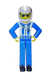 Technic Figure Blue Legs, White Top with Zipper & Shoulder Harness Pattern, Blue Arms, White Helmet tech026
