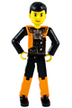 Technic Figure Orange/Black Legs, Orange Torso with Silver Pattern, Black Arms, Black Hair - tech027