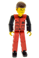 Technic Figure Red Legs, Red Top with Black Pattern, Black Arms, Brown Hair - tech028
