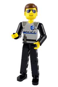 Technic Figure Black Legs, Light Gray Top with Police Pattern, Black Arms tech029