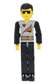 Technic Figure Black Legs, Light Gray Top with 2 Brown Belts, Black Arms, Black Helmet - tech030