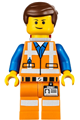 Emmet with a lopsided closed mouth smile, holding the Piece of Resistance - tlm018