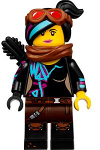 Lucy Wyldstyle Minifigure - Wyldstyle, known as Lucy, with black quiver, reddish brown scarf and goggles, and facial expression toggleable between smile and angry - tlm129